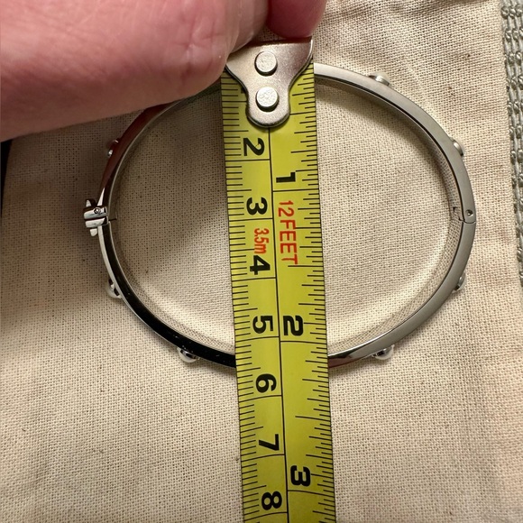 Tory Burch Silver Hinged Bangle Bracelet with Pearl Accents - Picture 6 of 9